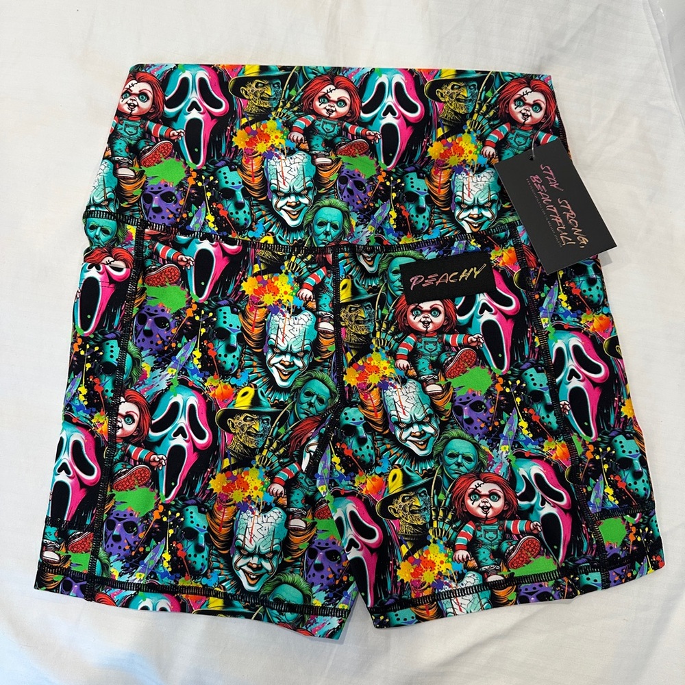 Peachy Athletic “Don’t Scream”, 5” inseam with Pockets Print Shorts NWT Sz S